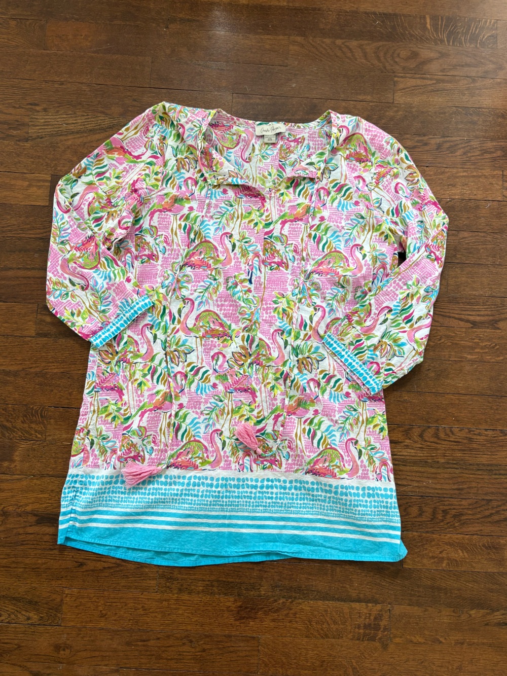 Charlie Paige Floral Print Tunic with Teal and Pink Accents